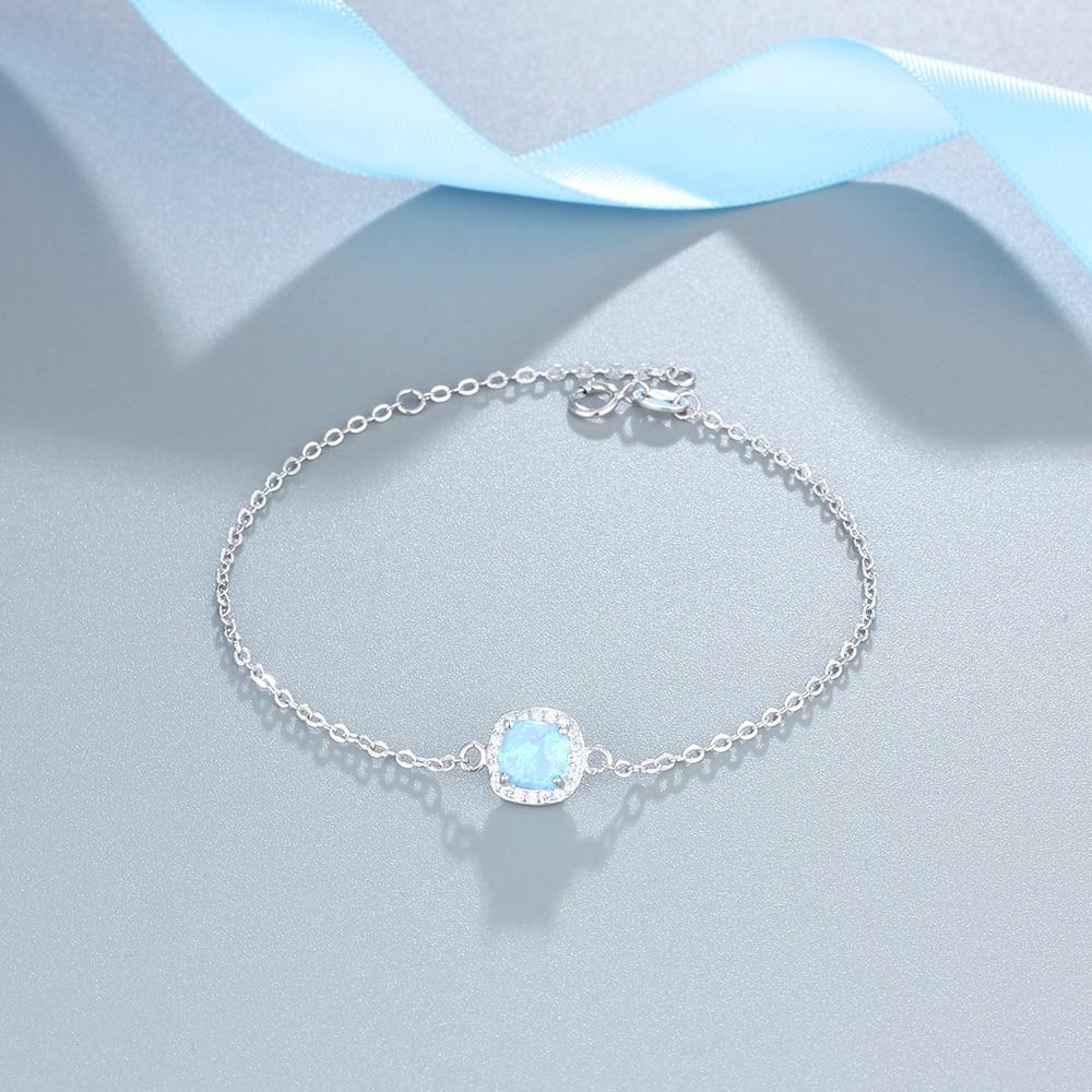 JewelOra 925 Sterling Silver Square Created Blue Opal Bracelets with Cubic Zirconia Elegant Chain Bracelets & Bangles for Women