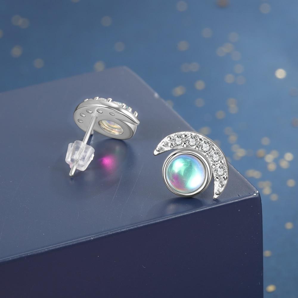 925 Sterling Silver Moonstone Earrings for Women Cubic Zirconia Paved Moon Stud Earrings Fine Jewelry Gifts for Girls
