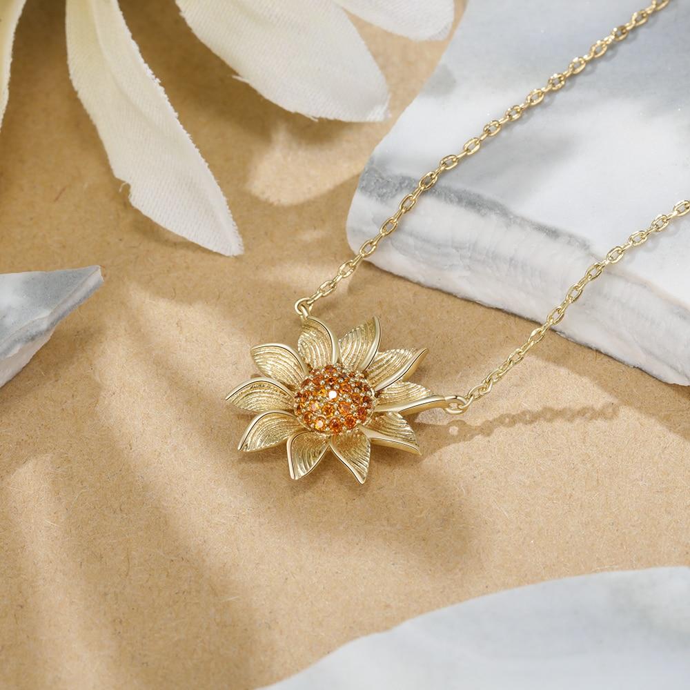 Gold color Sunflower Necklace with Clear CZ Elegant Ladies Cubic Zirconia Paved Pendant Necklace Wedding Gifts