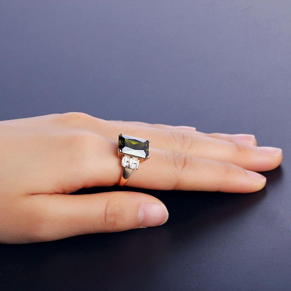 14mm Broadside Green Square Cubic Zirconia Ring Trendy Accessories New Trend Limited Party Wear