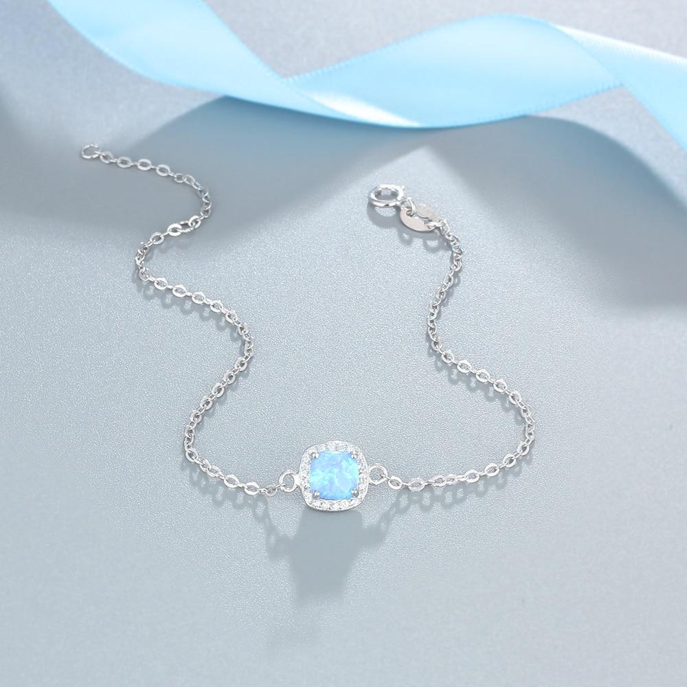 JewelOra 925 Sterling Silver Square Created Blue Opal Bracelets with Cubic Zirconia Elegant Chain Bracelets & Bangles for Women