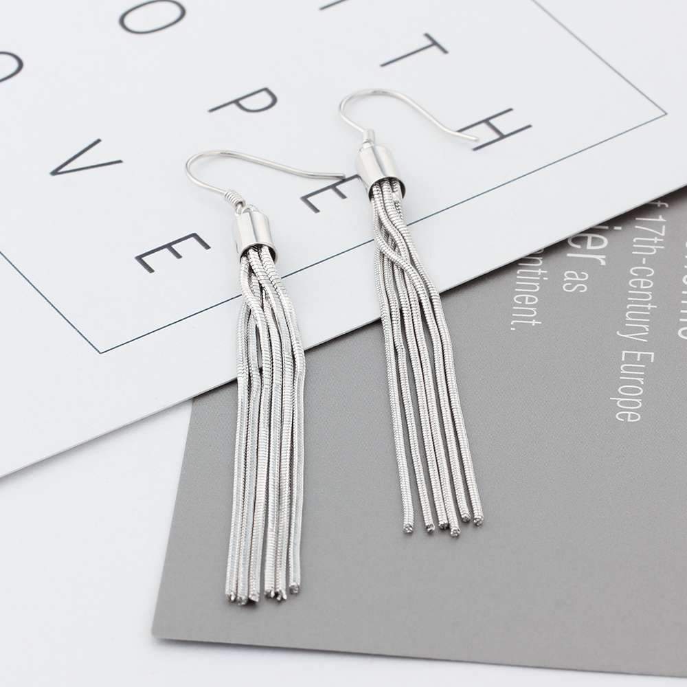 Bohemia Tassels Drop Earrings For Women 925 Sterling Silver Jewelry Female Simple Style Party Gift For Girl