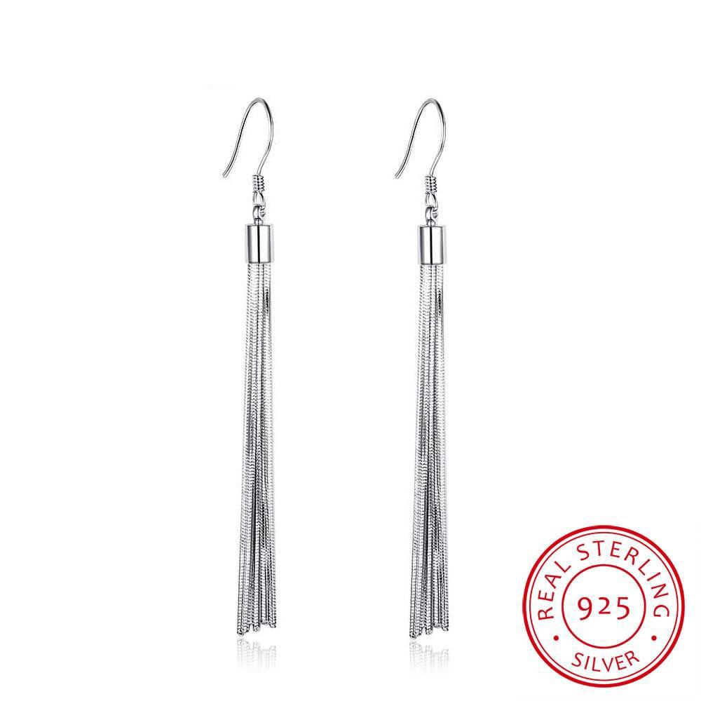 Bohemia Tassels Drop Earrings For Women 925 Sterling Silver Jewelry Female Simple Style Party Gift For Girl