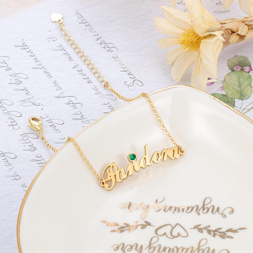 Golden Copper Name Bracelts Anklets with Manully Embedded Birthstone Nice Gift