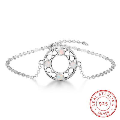 Infinity Love Hollow Round Milky Opal Stone Bracelets & Bangles 925 Sterling Silver Bracelets For Women
