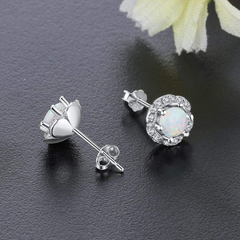 8m'm Flower Shape Milky Opal Stone 925 Sterling Silver Stud Earring Suitable For Any Occasion