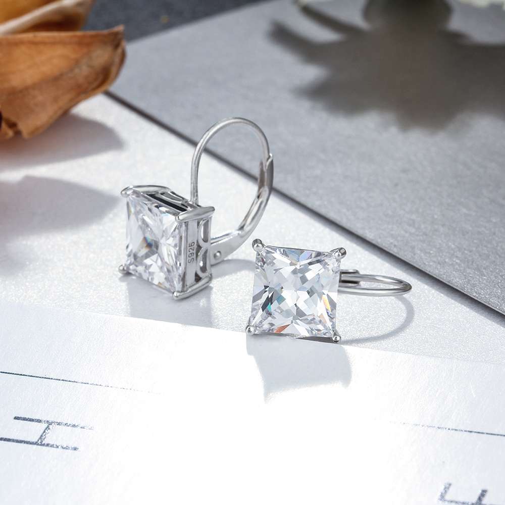 9mm Square Cubic Zirconia Earring 925 Sterling Silver Hoop Earrings Romantic Gift For Love