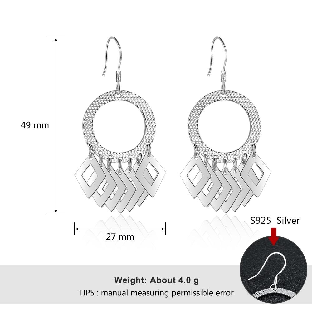 Circle Shape Hollow Rhombus Accessorise 925 Sterling Silver Drop Earrings For Women Party Fashion