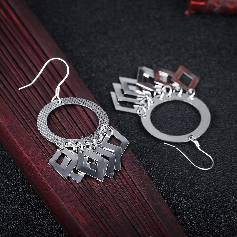 Circle Shape Hollow Rhombus Accessorise 925 Sterling Silver Drop Earrings For Women Party Fashion
