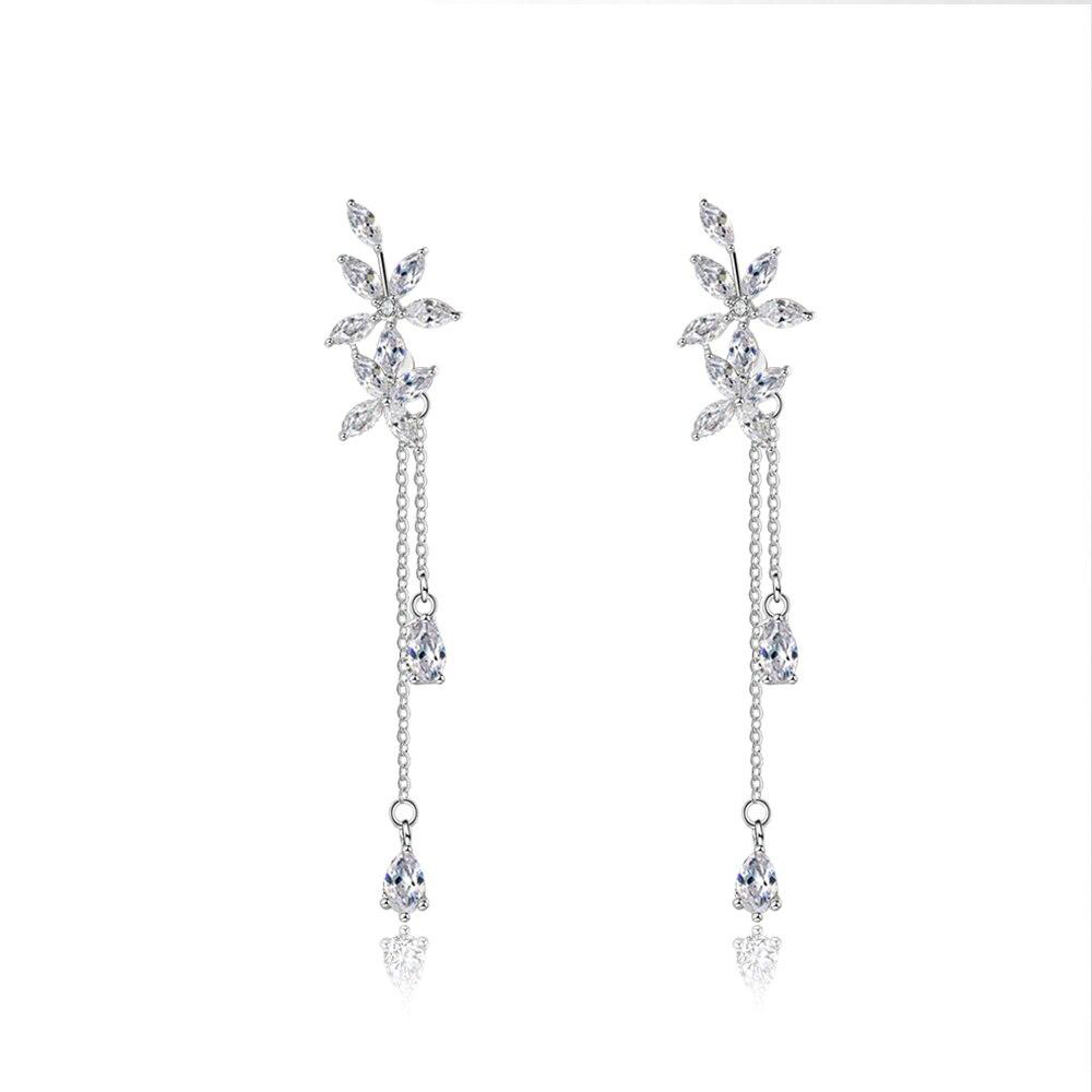 Flower pattern Cubic Zirconia Tassel Drop Earrings Fashion Jewelry Gift For Her