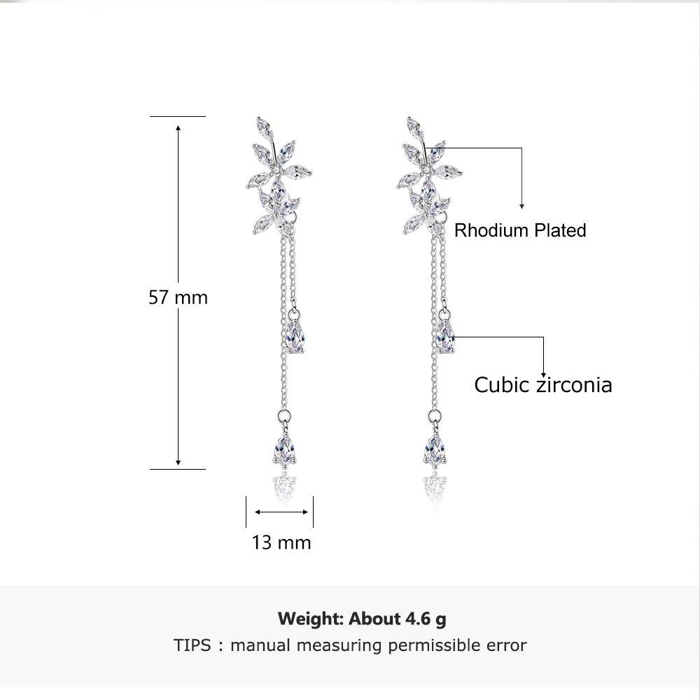 Flower pattern Cubic Zirconia Tassel Drop Earrings For Women Fashion Rhodium Plated Jewelry Gift For Her (JewelOra EA103234)