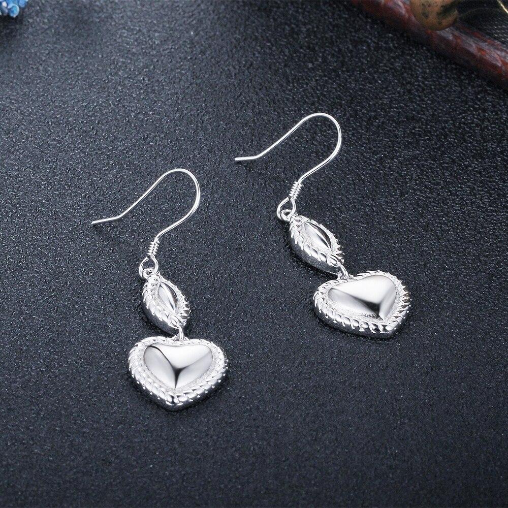 Heart Design Drop Earrings For Women 925 Sterling Silver Party Jewelry Gift