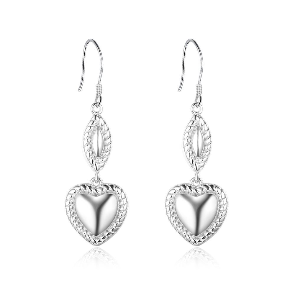 Heart Design Drop Earrings For Women 925 Sterling Silver Party Jewelry Gift