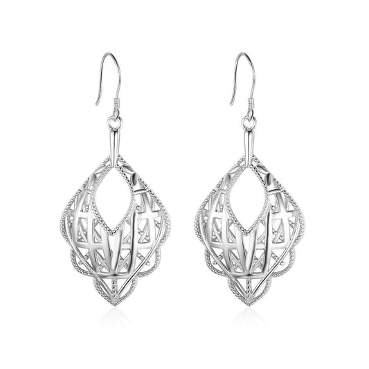 Geometric Patterns Hollow Drop Earrings For Women 925 Sterling Silver Party Jewelry Gift