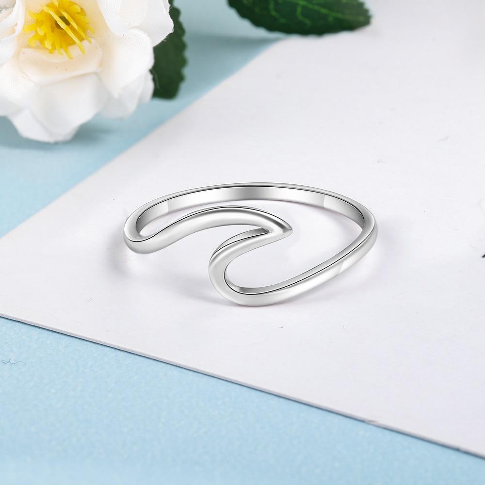JewelOra 925 Sterling Silver Ocean Wave Rings for Women Simple Female Finger Ring Wedding Bands Fine Jewelry Accessories