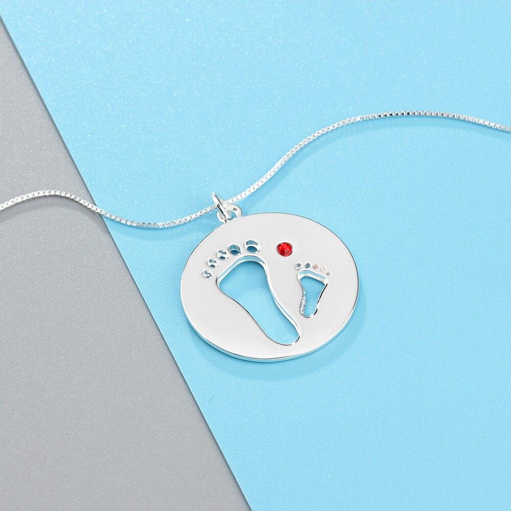 Personalized Jewelry Footprint Necklace with Birthstone 925 Sterling Silver Necklaces & Pendants Gift for Her
