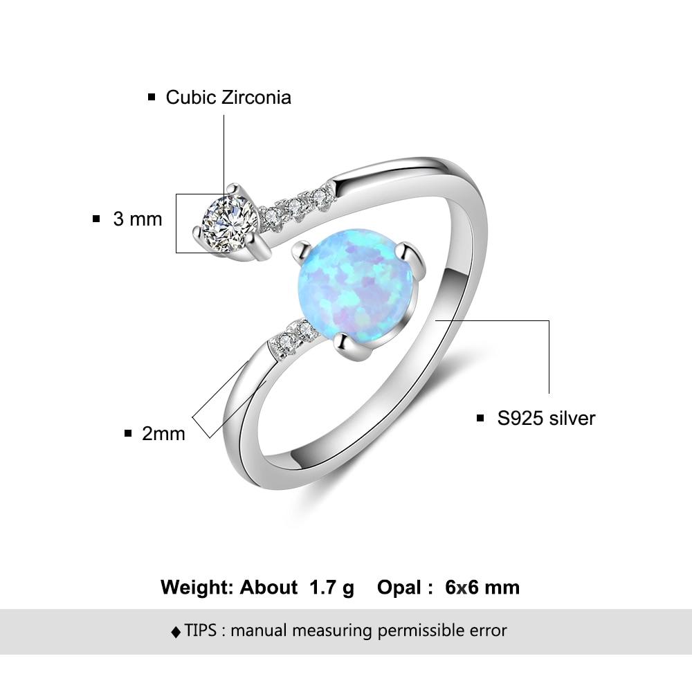 Elegant 925 Sterling Silver Wrap Adjustable Ring Blue Pink White Opal Rings Wedding Jewelry