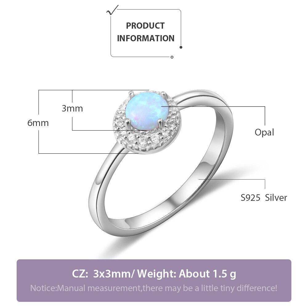 Elegant Round Blue Opal Ring with Zirconia 925 Sterling Silver Finger Ring Silver Jewelry Meaninful Anniversary Gift