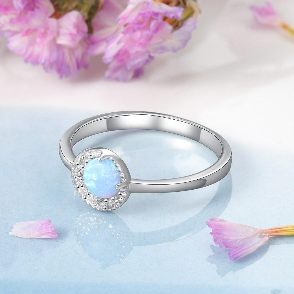 Elegant Round Blue Opal Ring with Zirconia 925 Sterling Silver Finger Ring Silver Jewelry Meaninful Anniversary Gift