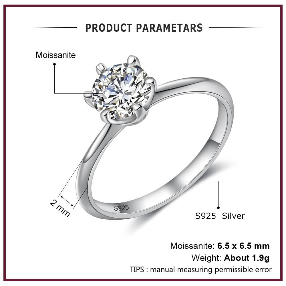 Genuine 925 Sterling Silver 1ct Moissanite Ring Classic Style D Color Stone Wedding Engagement Rings for Women