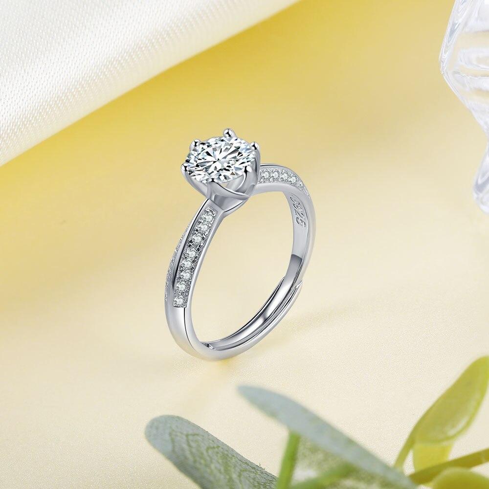 1ct 6.5mm Moissanite Rings for Women Classic 925 Sterling Silver D Color Wedding Engagement Promise Ring